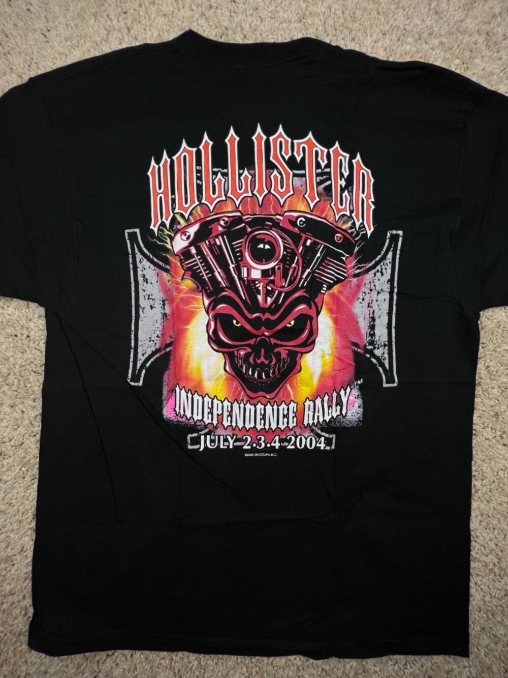 Vintage 2004 Hollister Independence Rally Motorcycle Black T-Shirt Mens XL USA